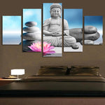 Tableau De Bouddha En 5 Panneaux