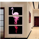 Tableau 3 Parties Flamant Rose Abstrait